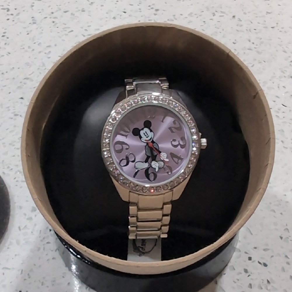 Mickey Mouse Silver Watch with Rhinestones